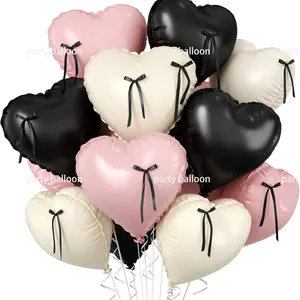 10-Piece 18-Inch Aluminum Foil Heart-Shaped Balloons Set, Multiple Options Including Bow Tie, Perfect for Birthdays & Weddings