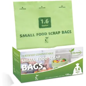 100% Compostable 1.6 Gallon Trash Bags, 6 Liter, 150 Count Kitchen Food Scrap Small Compost Bags for Countertop Bin with Europe EN13432 Certified