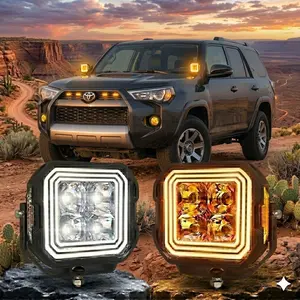 5 Inch Dual Color LED Pods Light With A Pillar Ditch  Spot Flood Combo Amber White for 2010-2024 Toyota 4Runner