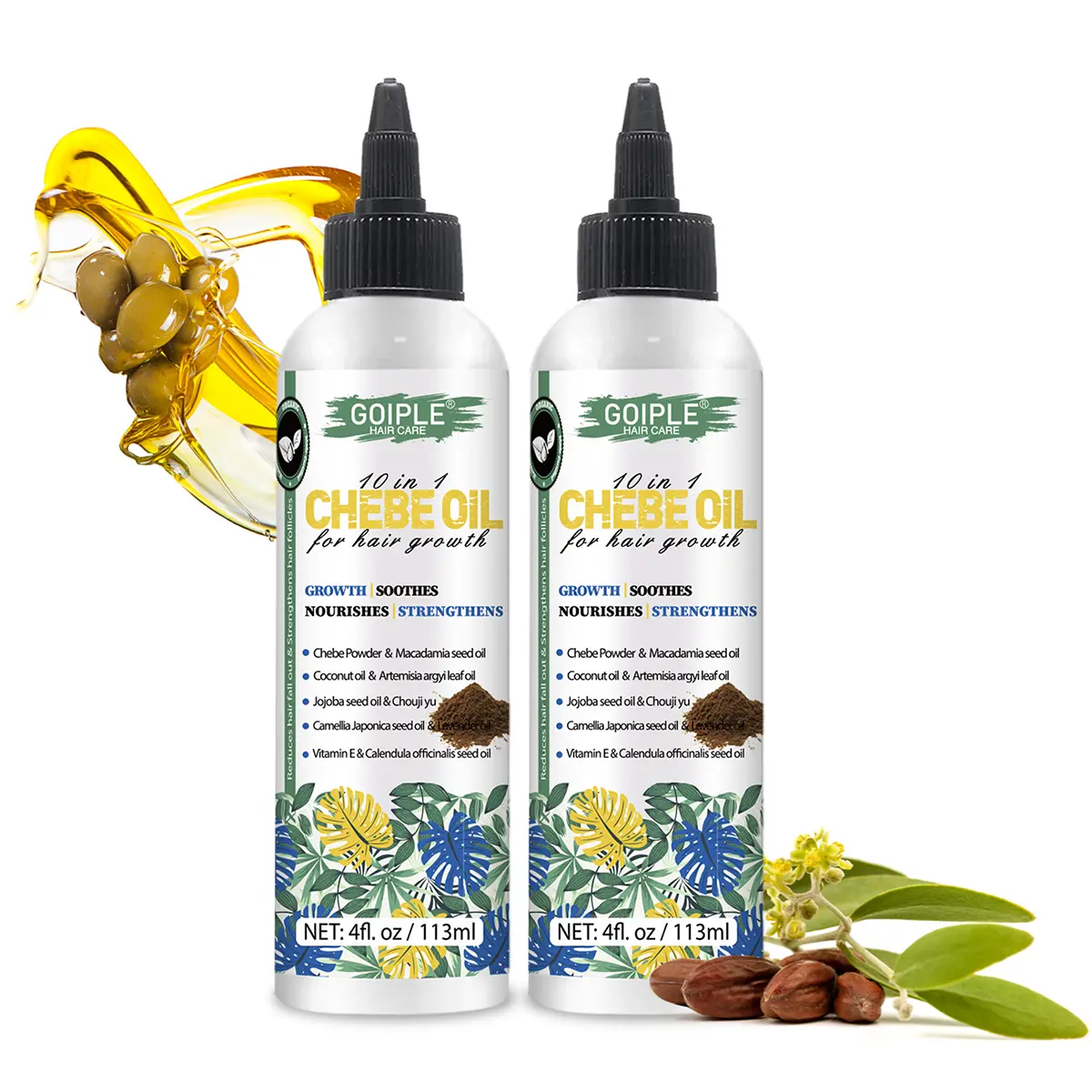 2 Counts Natural Chebe Hair Oil for Hair Growth  Moisturize for Scalp Repair Hydrating Fluffy Longer Hair All Hair Types Haircare 4 FL OZ