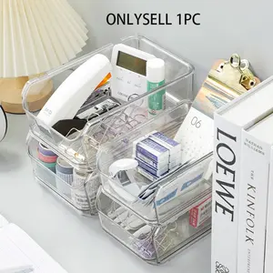1pc Drawer Style Desktop Storage Box, Student Dormitory Stationery Pen Holder, Acrylic Stackable Table Cosmetic Organizer