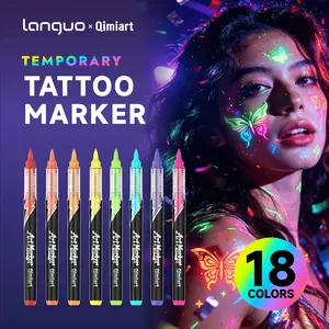 Languo 18-Color Glow-In-The-Dark Marker Pen, UV Light Fluorescent Sign Pen, Temporary Tattoo Brush, Erasable Makeup for Parties