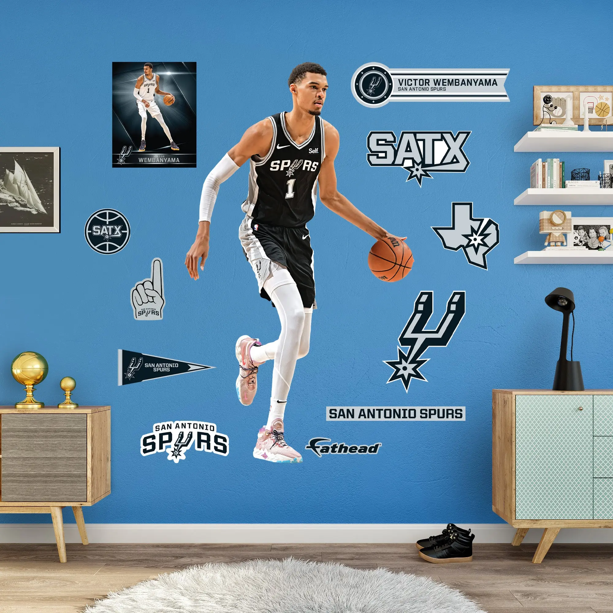 Victor Wembanyama Official NBA San Antonio Spurs RealBig Icon Jersey Collection Reusable Vinyl Decorative Stickers - Game Room Decor, Fade-Resistant Wall Art Stickers, Customizable and Commitment-Free Removable Room Decor