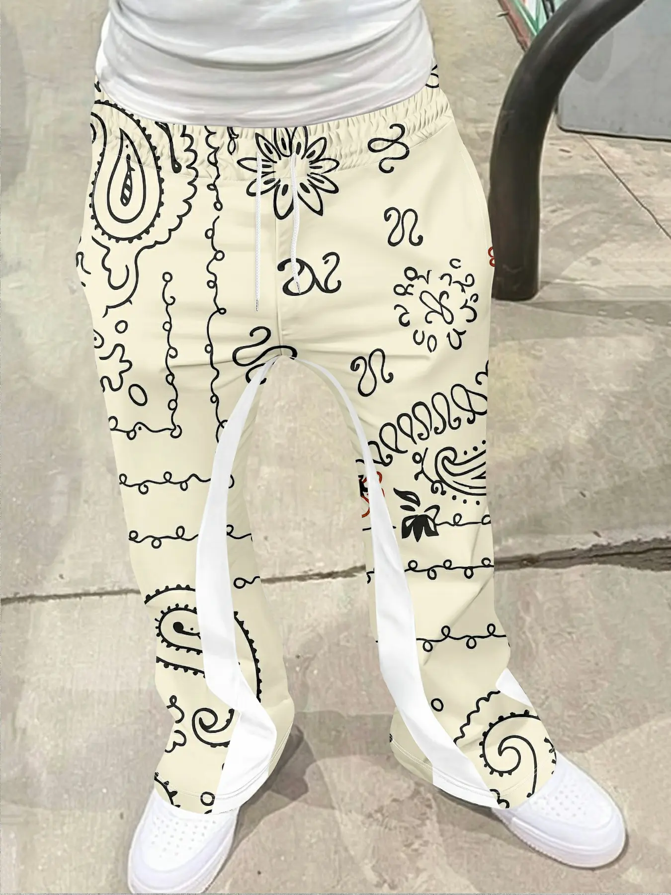 Men's Loose Fit Flare Leg Pants, Streetwear Joggers, Vintage Hip Hop Long Trousers, 3D Print Geometric Design, Sporty Fashion, Flared, Menswear, Fitted, Vibe, Athleisure Style Pants, Casual Comfy Trousers, Athleisure Style Bottoms