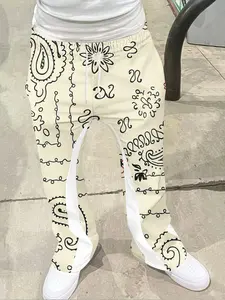 Men's Loose Fit Flare Leg Pants, Casual Streetwear Joggers, Vintage Hip Hop Long Trousers, 3D Print Geometric Design, Sporty Fashion, Flared, Menswear, Fitted, Vibe