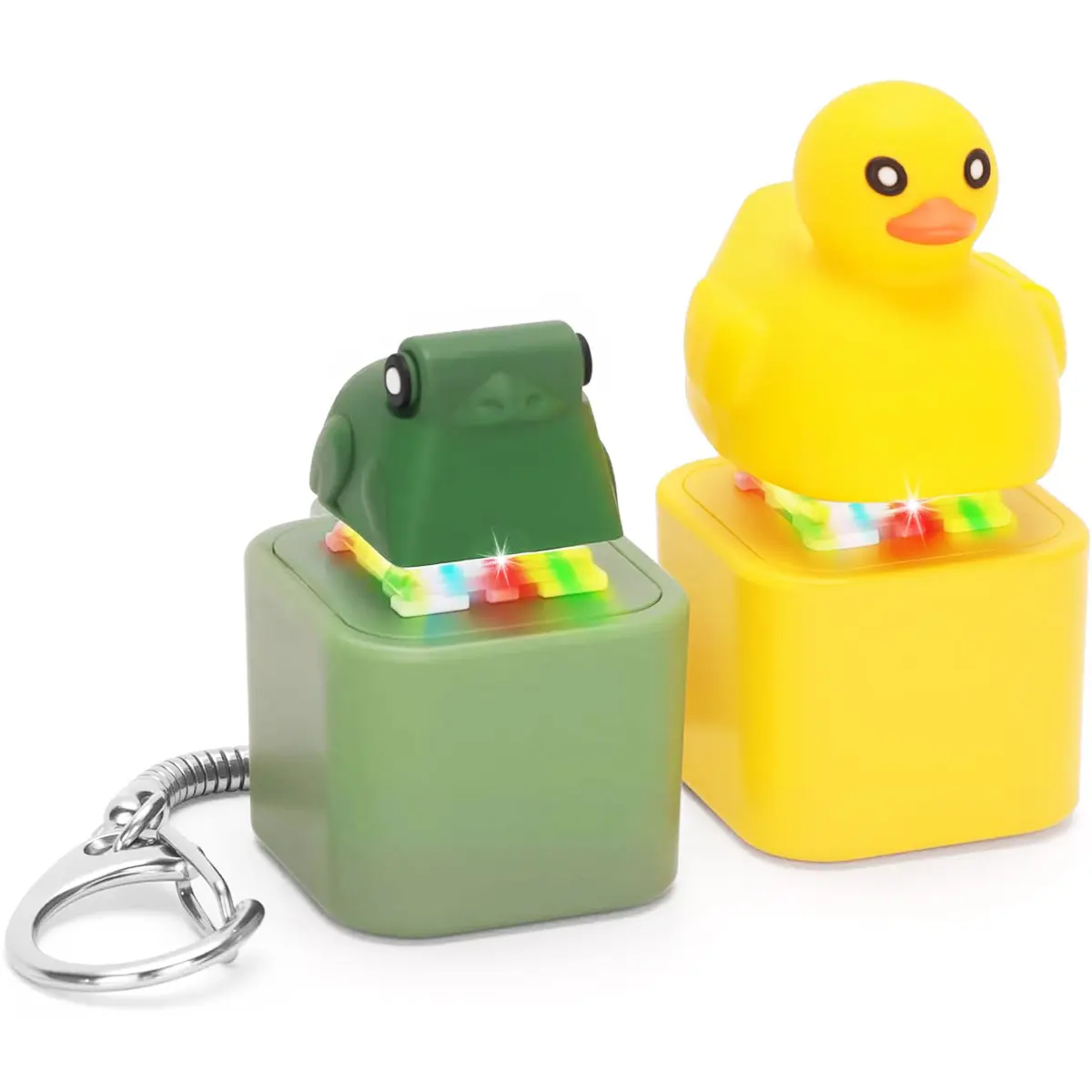 Light-Up Animal Frog Croaking Quack Duck Fidget Toy - Rechargeable Clip Snap Hook Keychain, Portable Stress & Anxiety Relief Toy