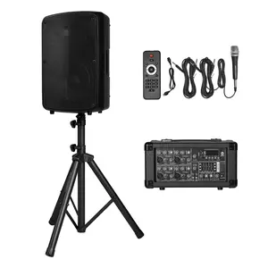 Professional 800W Powered PA Audio System Set - 6-Channel Mixer, Dual Speakers, Wireless Bluetooth, Microphone, Compact Durable Stands, USB/SD/XLR Inputs, Remote Control, Handle, Devices for DJs, Events