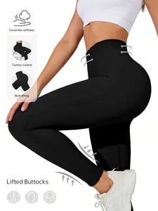 Women's Sexy Yoga Leggings High-Stretch Knitted Fabric 3/4-Length Elastic Waistband All-Season Sports Leggings Yoga Pants 90% Nylon 10% Spandex Breathable Quick-Drying