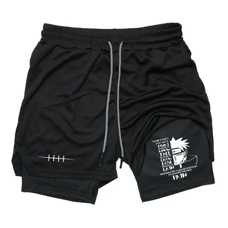 Nagato Pain Naruto Shippuden Digital Printing Men's 2-in-1 Drawstring Waist Sports Shorts - Athleisure Casual, Breathable Stretchy, Drawstring Side, Graphic Casual with Pockets for Workout, Running, Athleisure Casual Shorts, Breathable Stretchy Shorts