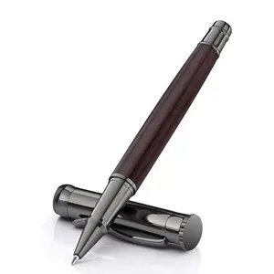 WEMATE Trending Wood Rollerball Pen Set: Executive Office Essential with Extra Ink Refills, Luxury Gift for Men, Smooth Writing Journal Pen - Black Oak, Signature Pen