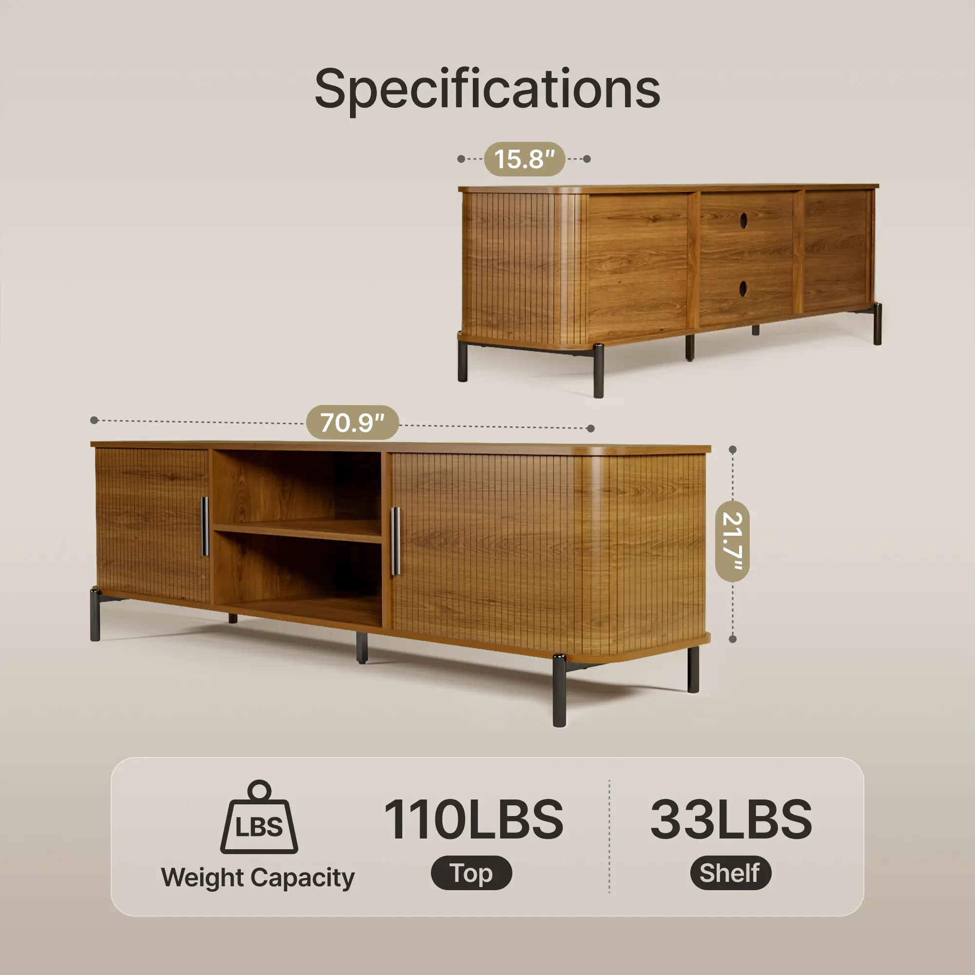 70" Walnut Fluted TV Stand