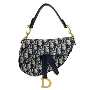Pre-owned Dior Jacquard Shoulder Bags Christian Saddle Oblique Satchel Bag Navy Blue