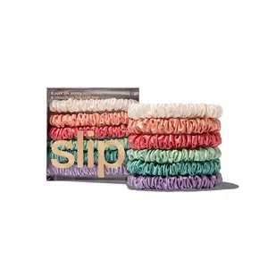 Slip Silk Skinny Scrunchies - Sprinkles | Multi Color: Lilac, Blue, Tide, Blush, Peach, White (6-Pack) | 100% Pure Mulberry Silk Hair Ties | Designed to be Anti-Crease, Anti-Breakage, Gentle on Hair | Ideal for All Hair Types |