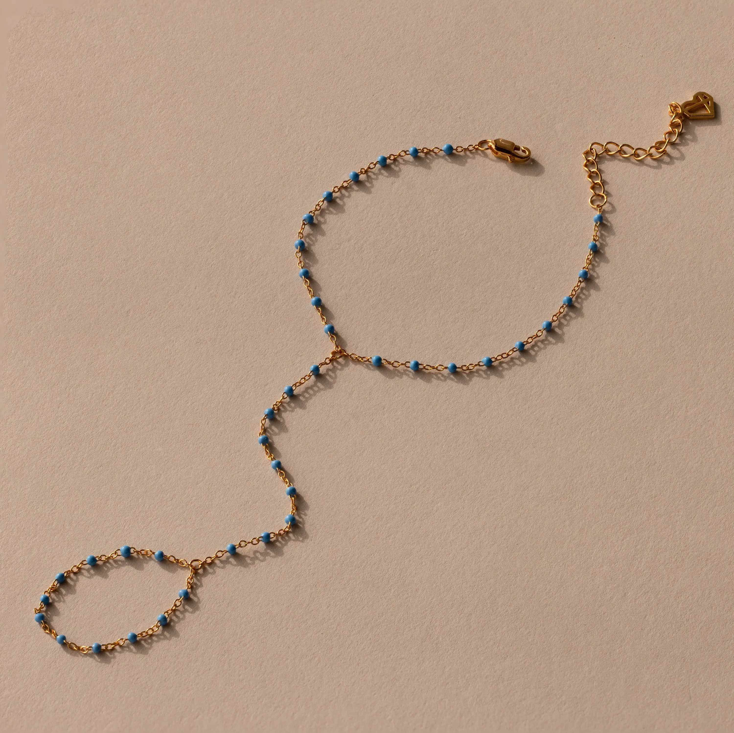Ocean Beaded Hand Chain Bracelet by Caitlyn Minimalist - Dainty Beaded Blue Turquoise Bracelet in 18K Gold & Silver - Boho Layering Jewelry - Gift for Her