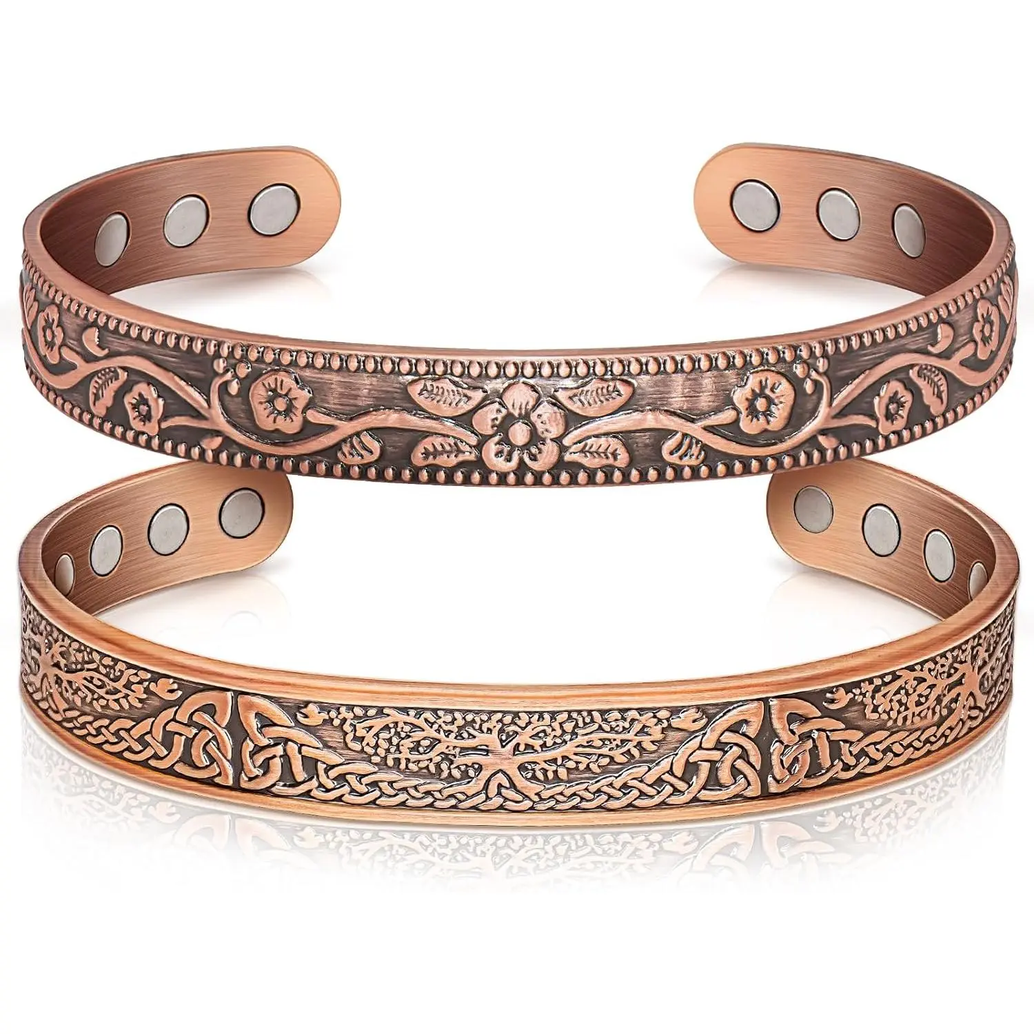 Copper Bangle for Women, Magnetic Cuff Bangle with 3500 Gauss Magnets, 100% Pure Copper Jewelry with Gift Box(Set of 2)