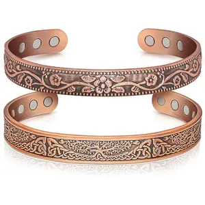 Copper Bangle for Women, Magnetic Cuff Bangle with 3500 Gauss Magnets, 100% Pure Copper Jewelry with Gift Box(Set of 2)