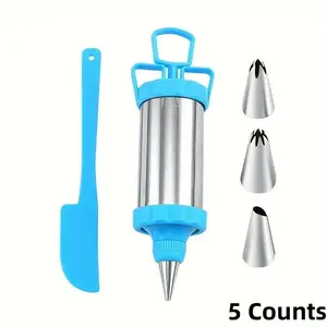 Stainless Steel Icing Gun Set with 3 Tips and 1 Spatula, Durable Design for Professional Cake Decorating, Ideal Gift for Bakers