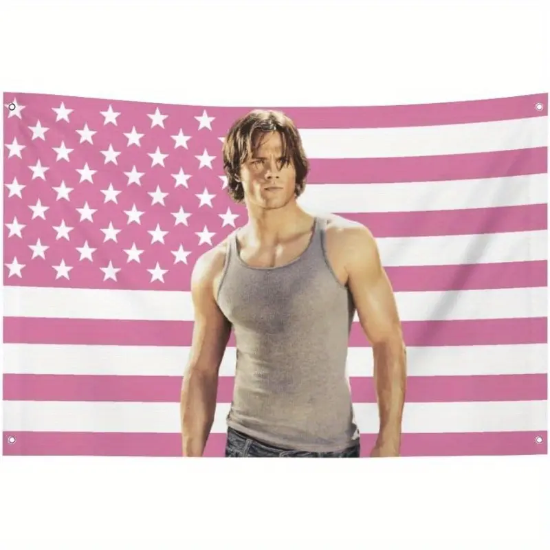 Pink Supernatural Jared Padalecki American Flag Tapestry - Durable Fabric , College Dorm Decor, Outdoor Party Accessory, Home Supplies bedroom decor leopard room decor anime room decor cheap bedroom decor tapestry