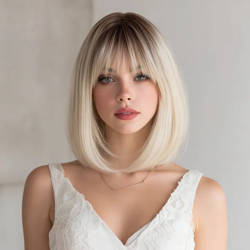 SMILCO/14Inch Brown Ash Platinum Ombre Short with Bnags/Synthetic Wig/SM394
