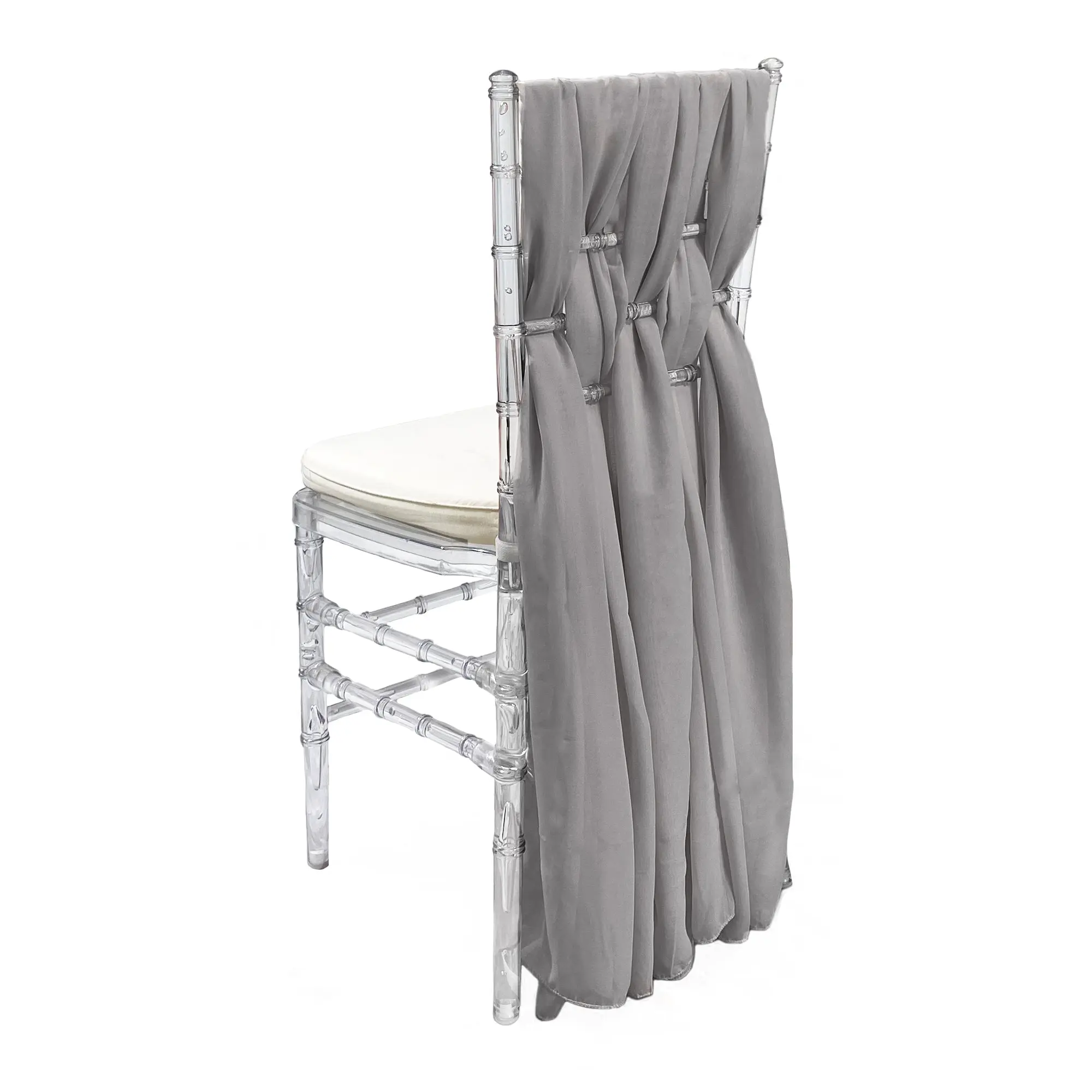 5 Pack 6 Ft Chiffon Chiavari Chair Sashes Silver 5 Pack 6 Ft Chiffon Chiavari Chair Sashes Silver