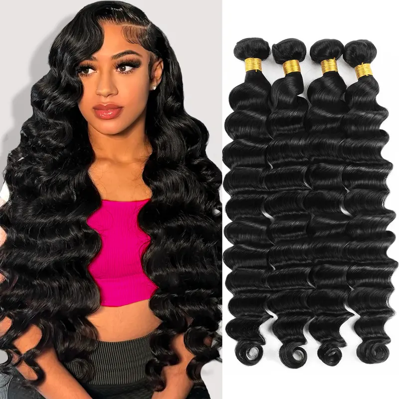 Ishow Loose Deep Wave Human Hair Bundles 10A Brazilian Deep Wave Bundles Human Hair 1/3/4 Pcs Lot Burmese Curly Human Hair Weave 3 Bundles with Closure