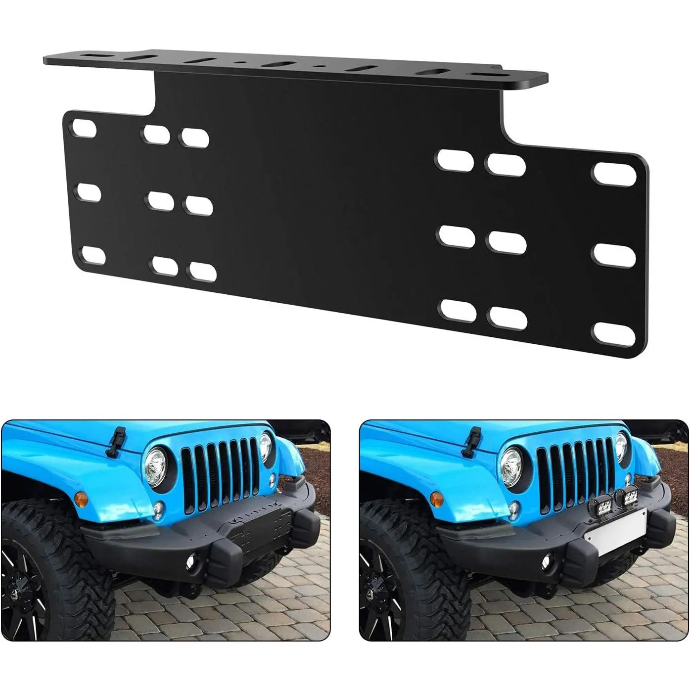Universal License Heavy Duty Steel Front Plate Mounting Bracket Holder for Off-Road LED Work Lamps Lighting Bars, 2 Years Warranty, Black