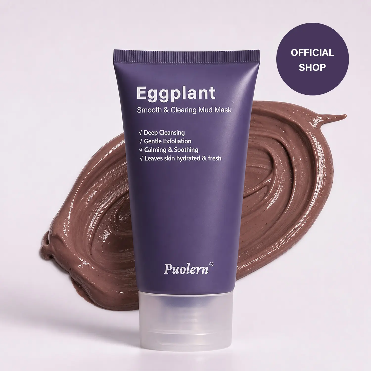 [ Puolern ] Smooth & Clearing Eggplant Clay Mask, Deep Cleansing Face Care with Kaolin, Centella & Hyaluronic Acid, 80 g