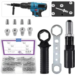 211 count Black Alloy Steel Electric Rivet  Adapter Kit, Including 2.4/3.2/4.0/4.8mm Diameter Rivet  and Handle Wrench with 500 count  Blind Rivet Kit