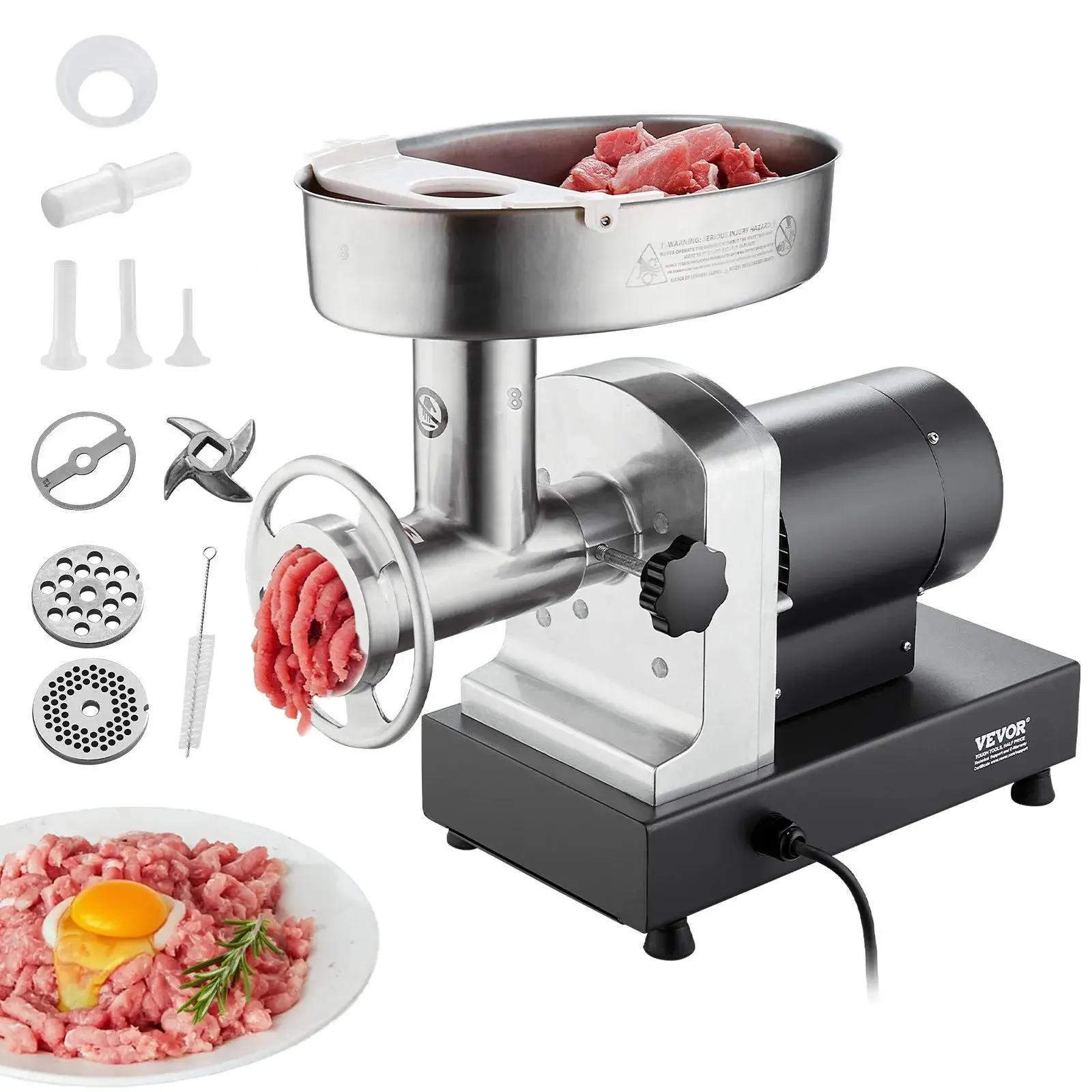 【Summerfinds】VEVOR Meat Grinder,  6 Lbs/Min Capacity Electric Meat Grinders with Blade, Grinding Plate, Sausage Maker, Stainless Steel Commercial Meat Mincer for Kitchen Restaurant Butcher Store
