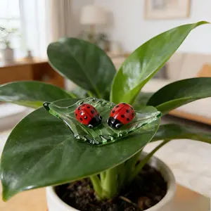 Vintage Glass Ladybug on Leaf – Charming Home & Garden Micro Landscape Accessory