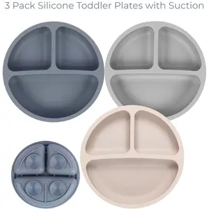 3 Pack Silicone Toddler Plates with Suction, Divided Baby Feeding Plates BPA Free Mother Gift Birthday Gift