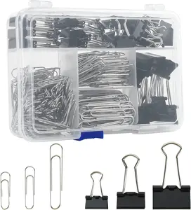 Binder Clips Paper Clips Assorted Sizes, 340pcs Black Binder Clips Jumbo Paperclips Set, Large Paper Clips for Office, School Supplies, Binder & Paper Clips in Container with Compartments