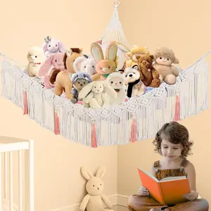 Stuffed Animal Hammock - Large Macrame Wall Mounted Plush Toy Storage Net, Kids Room Decor