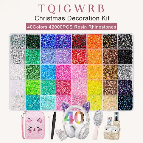 Christmas Bling Rhinestone DIY Bedazzling Kit - 42000 Pcs 40 Colors 3mm Mixed Resin Rhinestones, Tweezers, Pick-Up Pen & Bonus Tools for Nail Art Charms, Design, DIY on Shoes/Mugs (Beauty & Personal Care Nail Accessory)