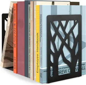 Maxgear Book Ends Tree Design Modern Bookends for Shelves, Non-Skid Bookend, Heavy Duty Metal Book Stopper for Books/Dvds, Decorative CD Holder & Video Game Organizer, 7 X 4.7 X 3.5”, Black MaxGear