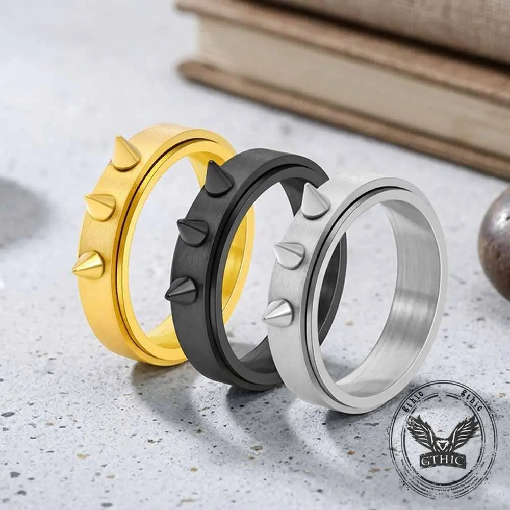 GTHIC Punk Stainless Steel Spinner Ring with Triple Conical Spikes Edgy Gothic Unisex Wrist Jewelry Rock Concerts & Punk Street Daily Outfits