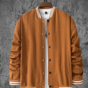 Men's knitted jacquard jacket, autumn and winter sports leisure fashion baseball coat, button front cardigan coat, street hip-hop, daily wear, men's clothing, well-fitting.