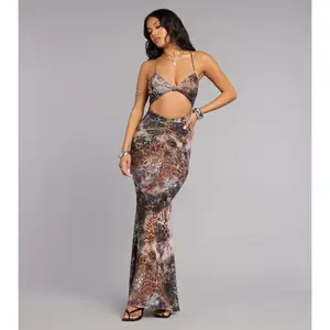 Wild Plans Animal Print Cutout Maxi Dress