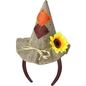 Adult Scarecrow Hat Headband, Small Scarecrow Costume Accessory for Women Halloween Role Play, One Size, Light Brown