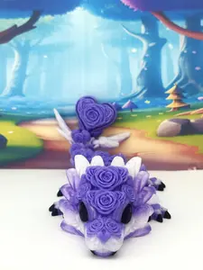 10 Inches Baby Rose Dragon with Heart Clicker Tail or Heart Clicker, 3D Printed Articulated White and Purple Rose Dragon, Stress Relief Fidget Toy