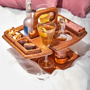 Handmade Wooden Outdoor Folding Picnic-Table, Portable Mini Wooden Picnic Table,Outdoor Picnic Wine Glass Holder Table Folding Beach Table