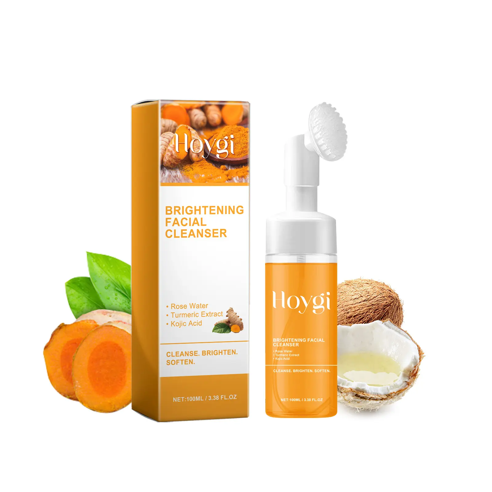 HOYGI Brightening Turmeric Facial Cleanser – Gentle Face Wash for Acne-Prone Skin, Moisturizing, Pore Cleansing and Skin Glow Enhancement