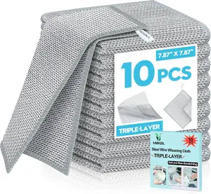 10 Pcs New Upgraded 3 Layers Non Scratch Wire Dishcloth, Multipurpose Wire Dishwashing Rags, Wet & Dry for Cookware, Sinks, Dishes, Stoves & Fireplaces (7.87 x 7.87-10pcs)