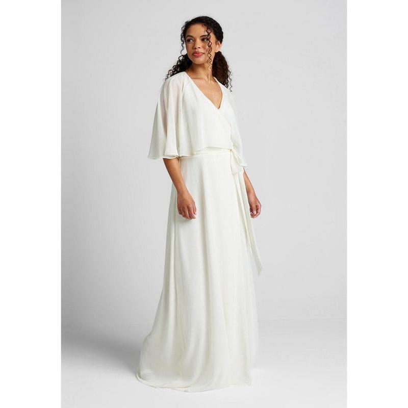 ModCloth Wrapped in Rapture Maxi Wrap Dress - Ivory Chiffon (XS-4X) Modest Long Spring Easter Elegant