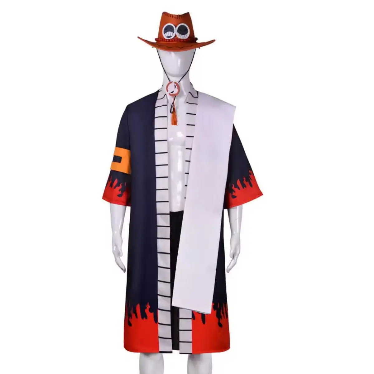 Portgas D Ace Black Short Cape Flame Cuff Cosplay Costume Set with Hat Scarf Armband Leg Bag for Comic Con