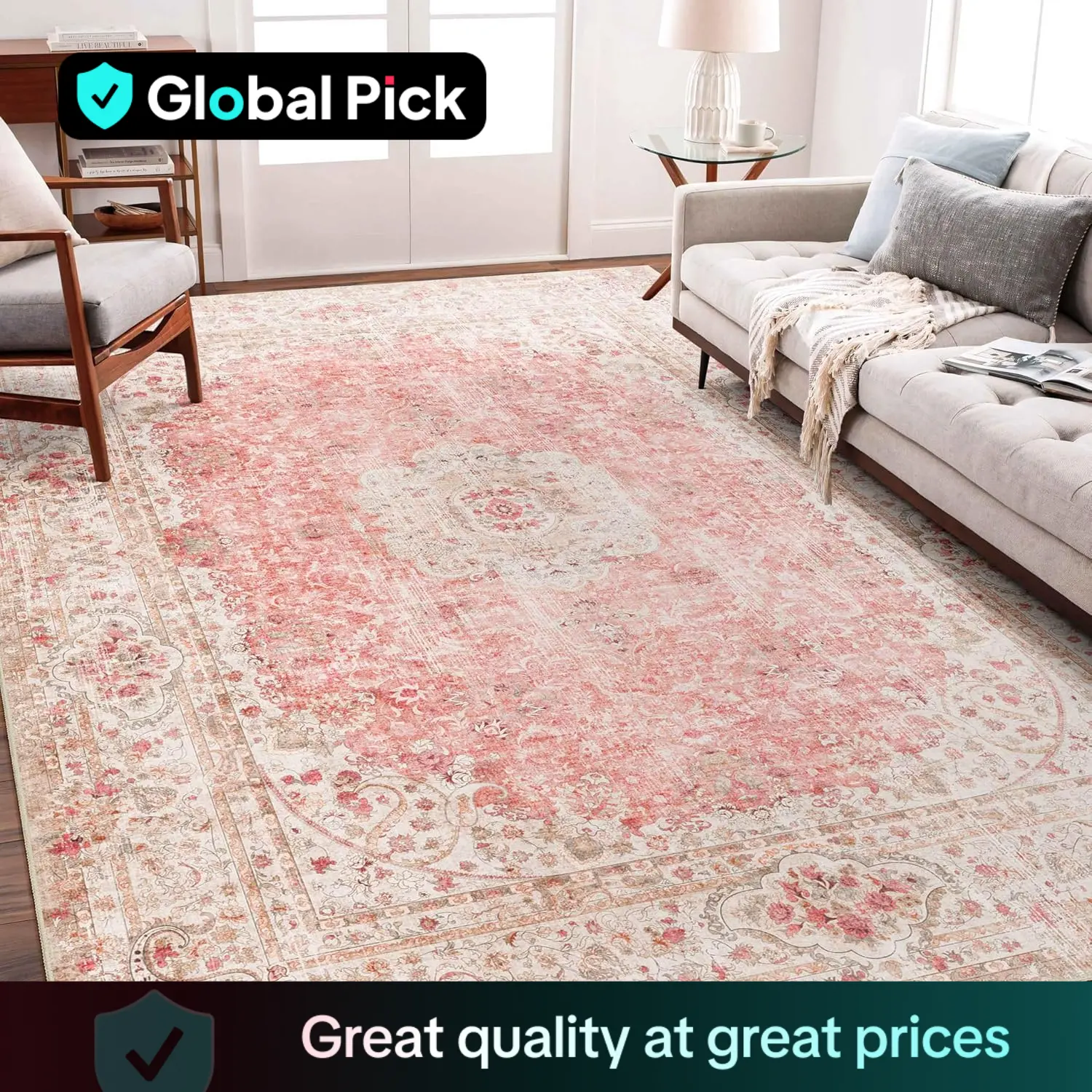 Boho Style Area Rug, 1 Count Vintage Non-slip Washable Rug, Decorative Carpet for Home Living Room Bedroom Kitchen Entrance