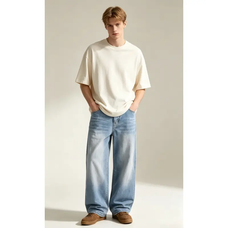 JUNBAOSS Herren Baggy Hip Hop Jeans Y2K Casual Vintage Weite Bein Skater Denim Hosen Loose Fit Lange Unterteile 2000er Straßenmode Männliche Unreguläre Nähte Skateboard Steampunk Baggy Jeans Einfache Hosen