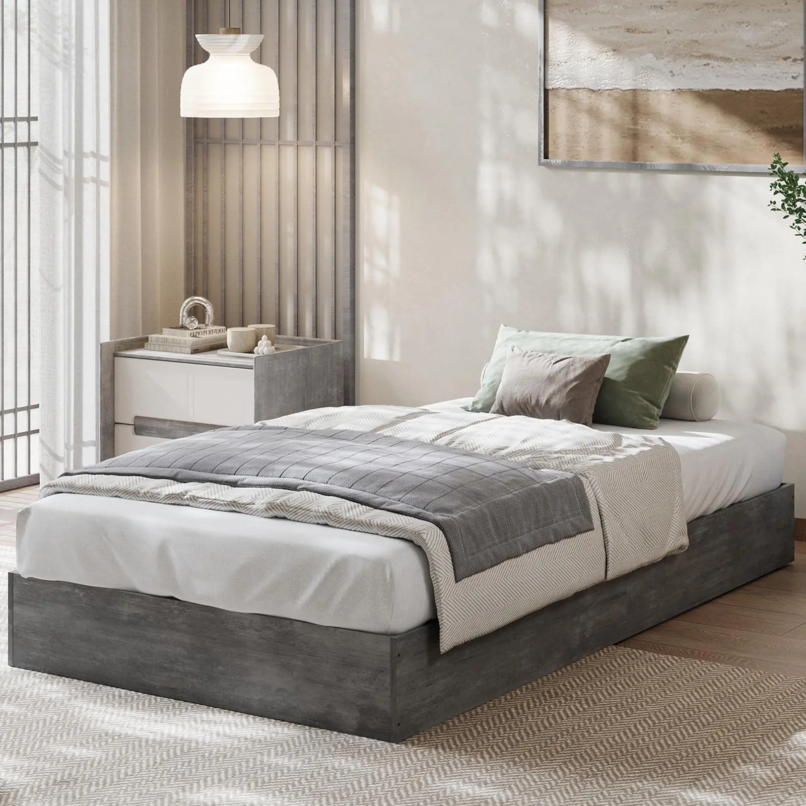 Twin XL Wood Platform Bed Frame - Minimalist Sturdy Floor Bed Frame for Modern Bedroom, No Headboard, Wood Slat Support, No Box Spring Needed, Easy Assembly, Minimalist Platform Bed
