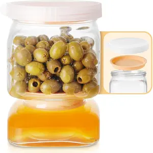 Glass Pickle Jar with Strainer Flip, 46 FL OZ Pickle Container with Double Leak-proof Lid, Pickle Flip Jar for Olives, Pickles, Gherkins, Jalapenos, Garlic, Beets &  - Dishwasher Safe