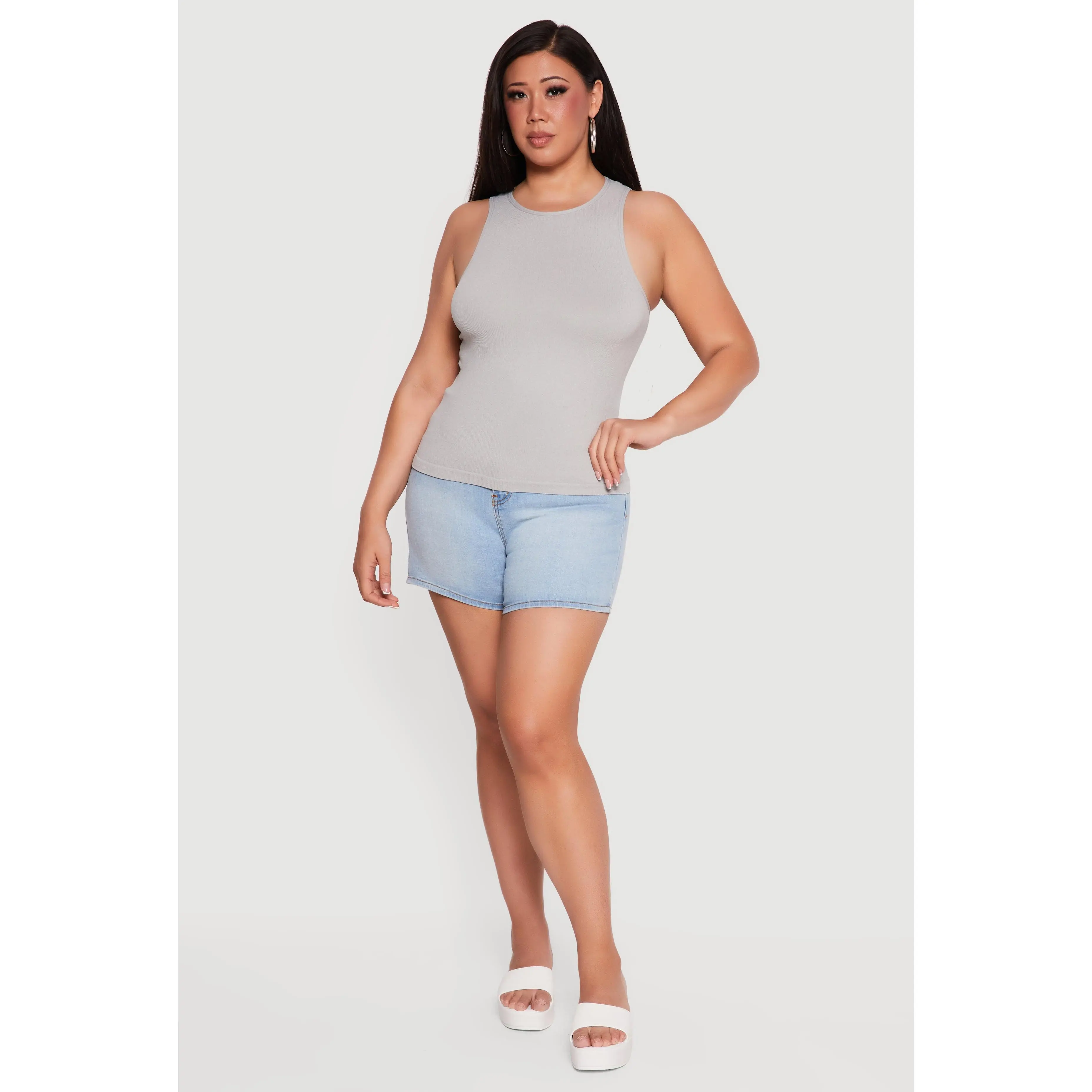 Plus Size Compression Rib High Neck Tank Top